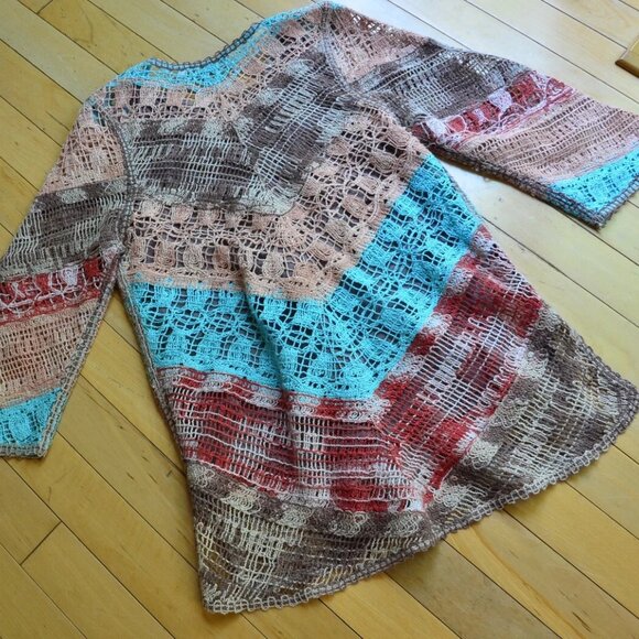 Soft Surroundings Earthy Long Tunic Top Aqua Chevron Women's Size L - Picture 11 of 12